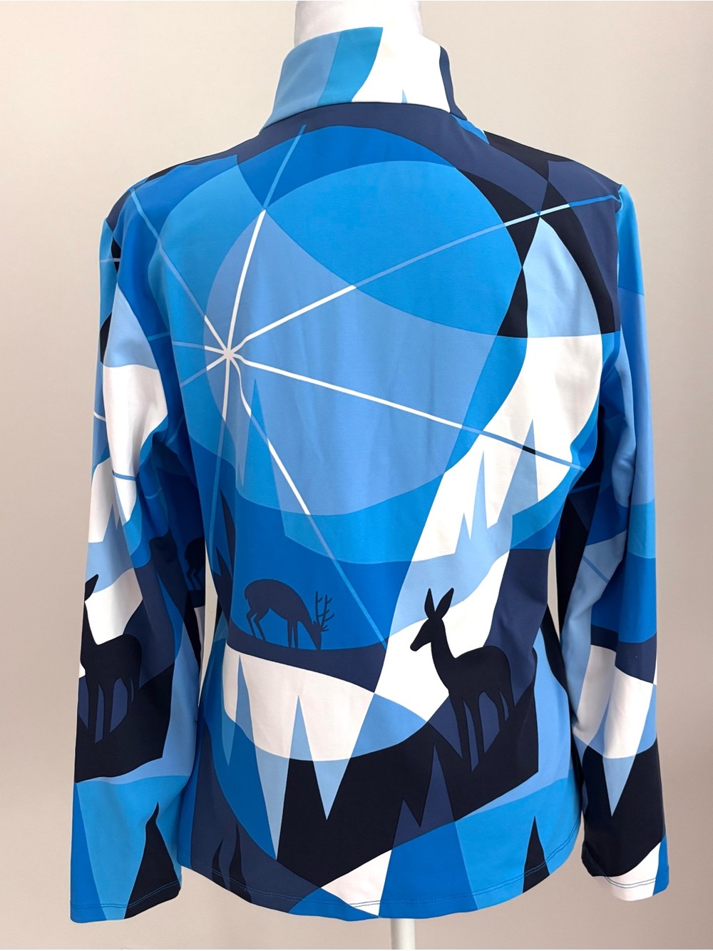 J.McLaughlin Bedford 1/4 Zip Top Long Sleeve Blue White Winterwonderland Women L - Picture 3 of 13
